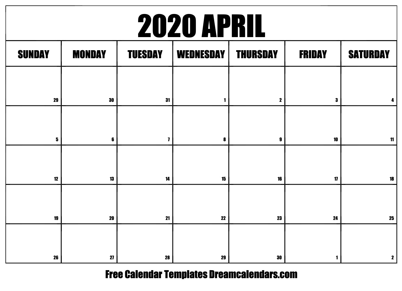 Printable April 2020 Calendar