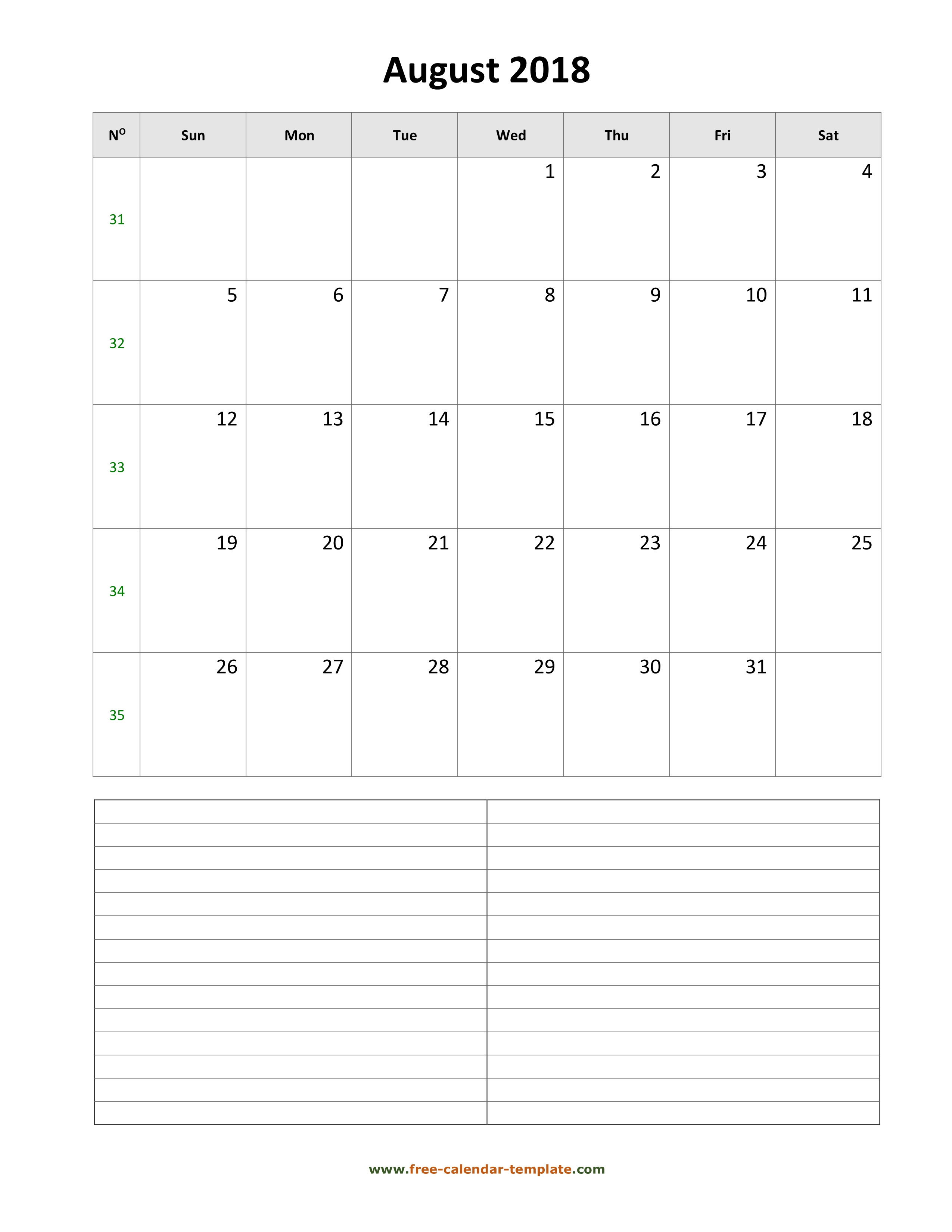 Printable August 2018 Calendar With Space For Appointments