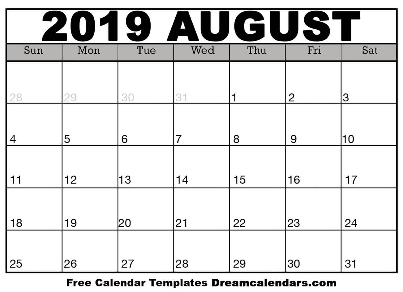 Printable August 2019 Calendar