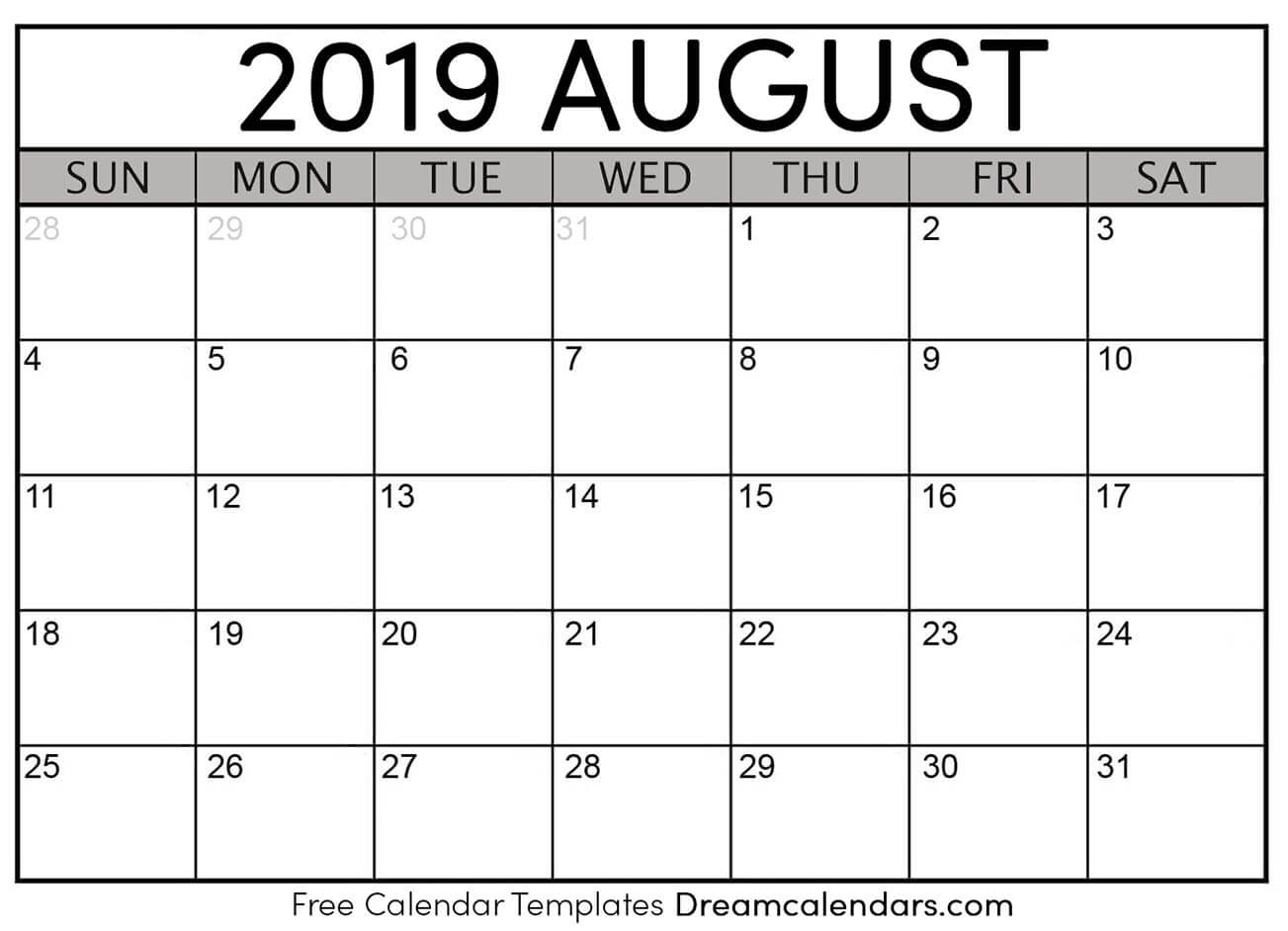 Printable August 2019 Calendar