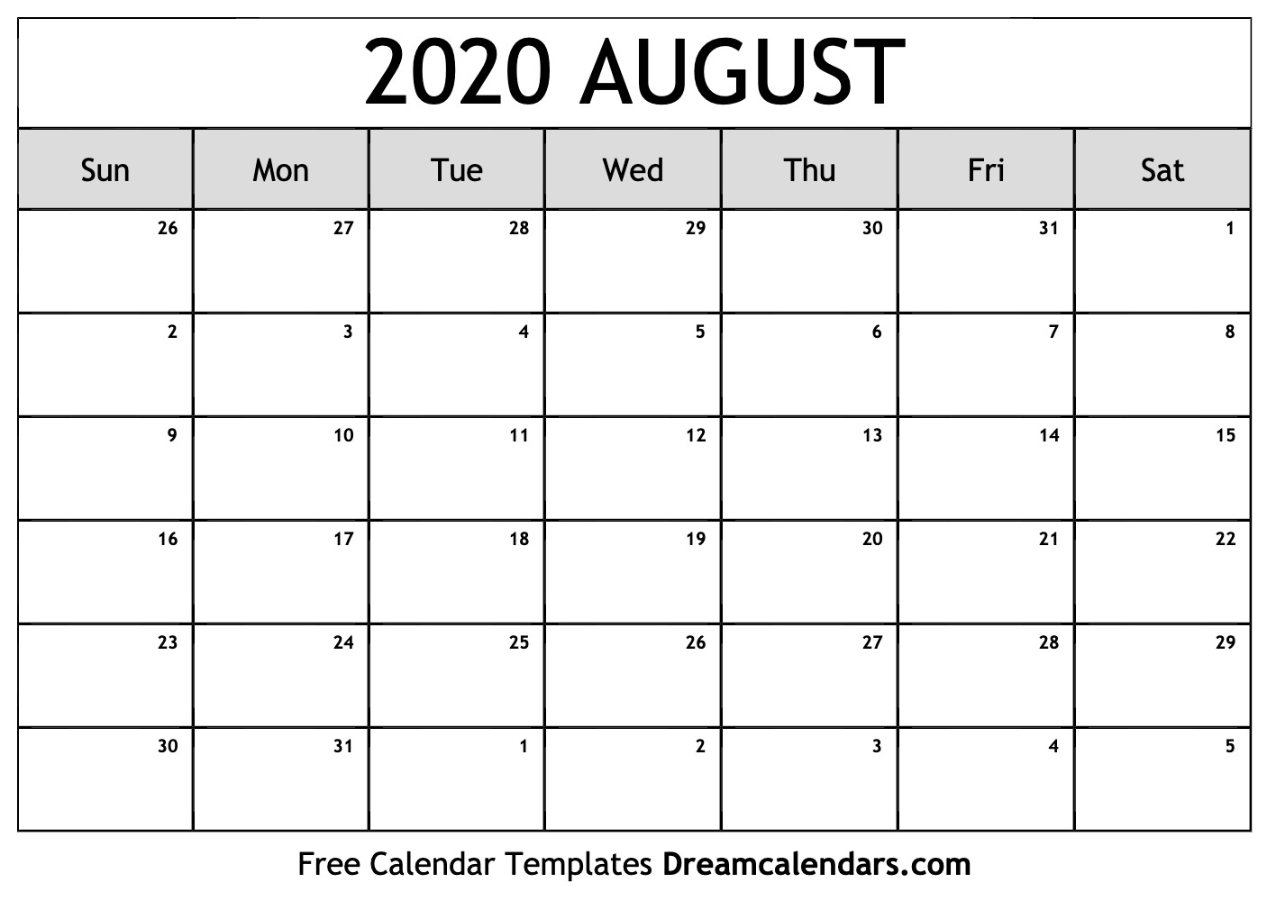 June August 2020 Calendar Template