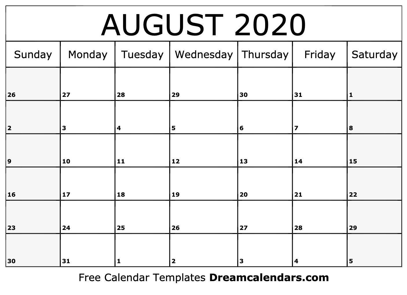 Printable August 2020 Calendar