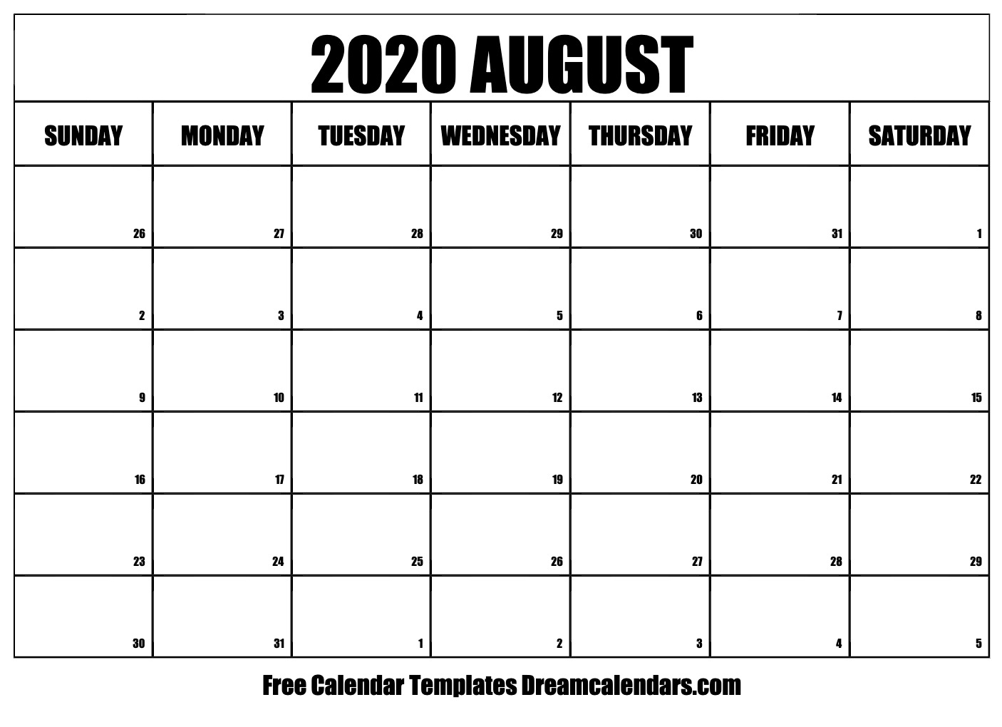 Printable August 2020 Calendar