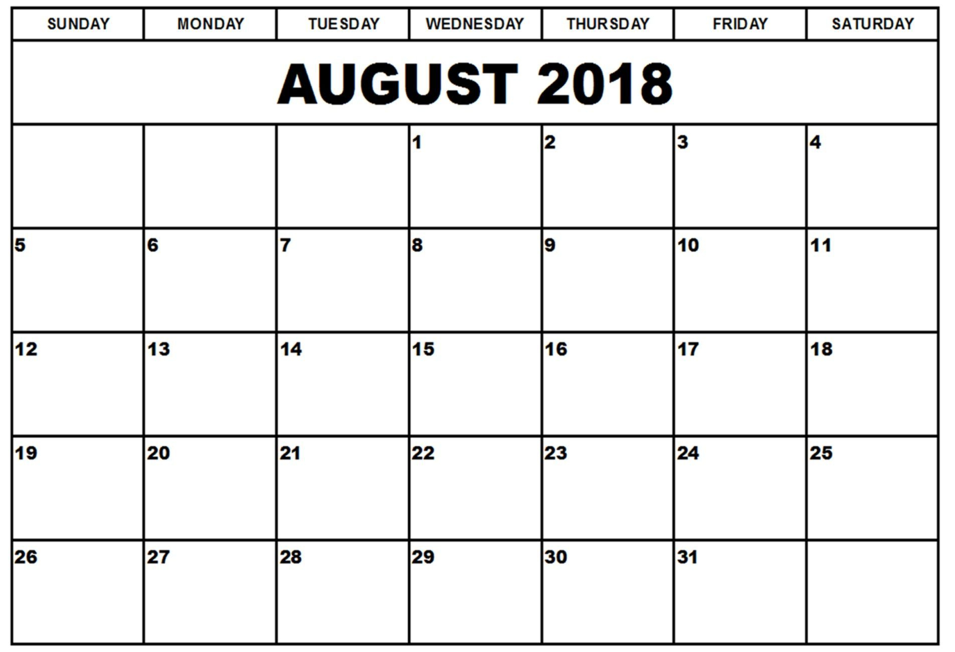 Printable August Calendar For 2018 Template Pdf Hd