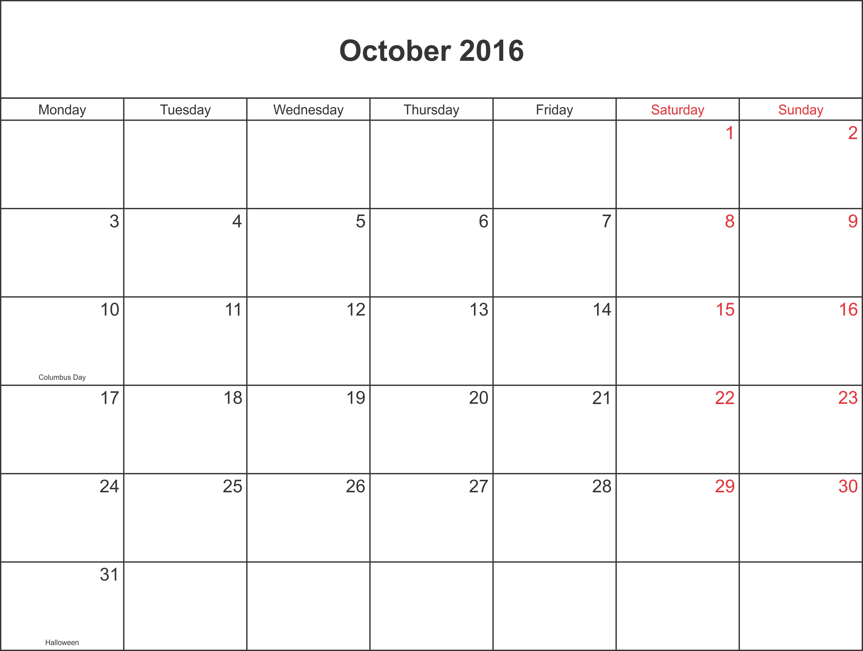 Printable Blank Calendar With Holidays - Calendar