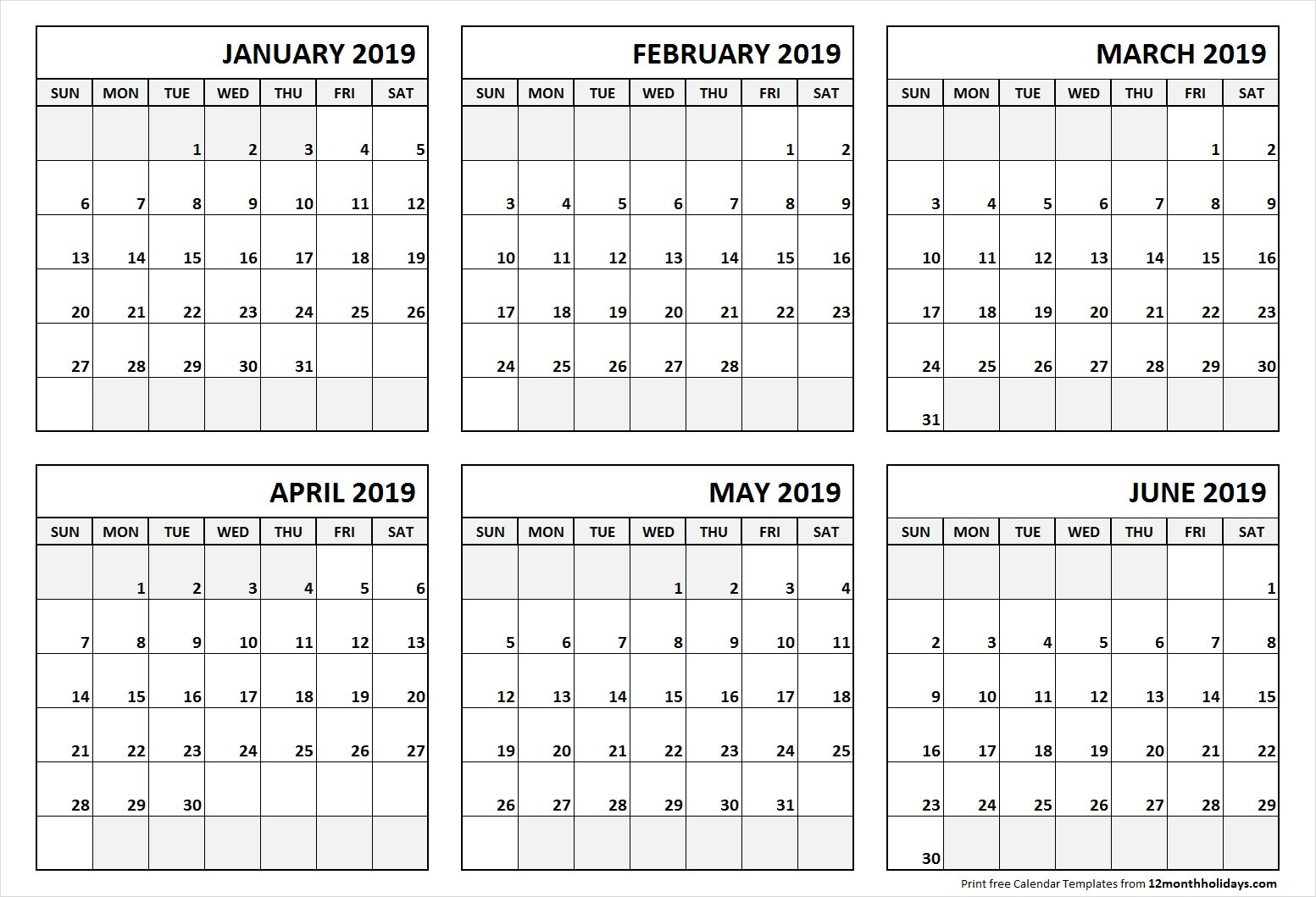 Printable 6 Month Calendar Printable World Holiday