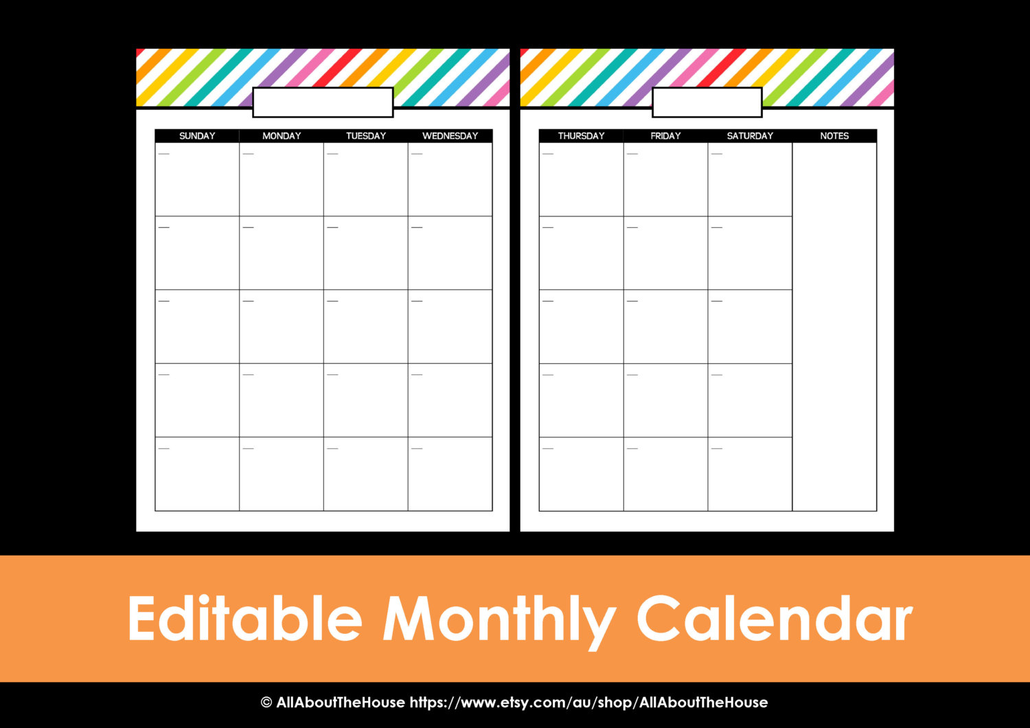 Printable Calendar 2 Page Monthly Calendar Printable Rainbow Perpetual  Editable Pdf Household Binder Planner 2016 2017 Daily Letter Organize