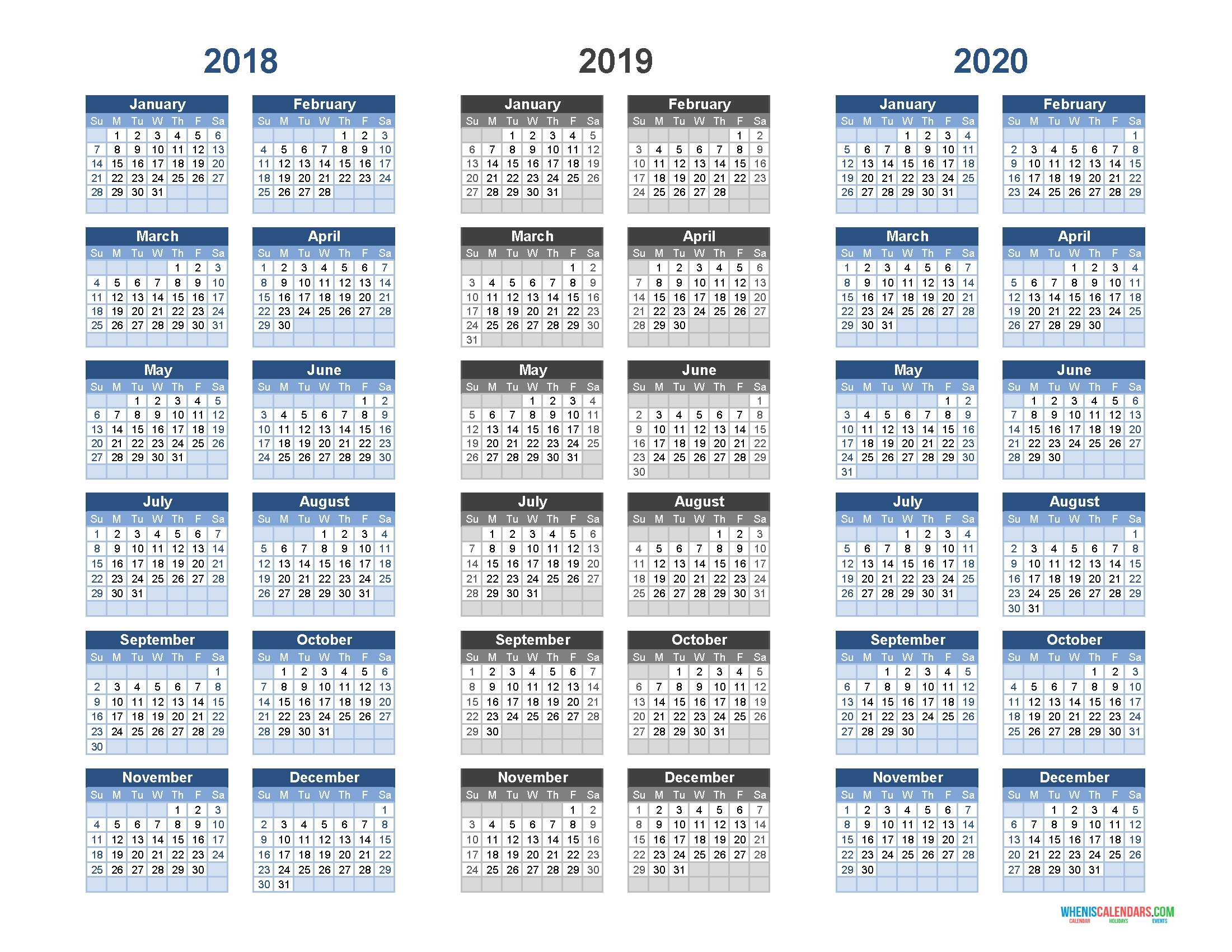 Printable Hebrew Calendar 2020