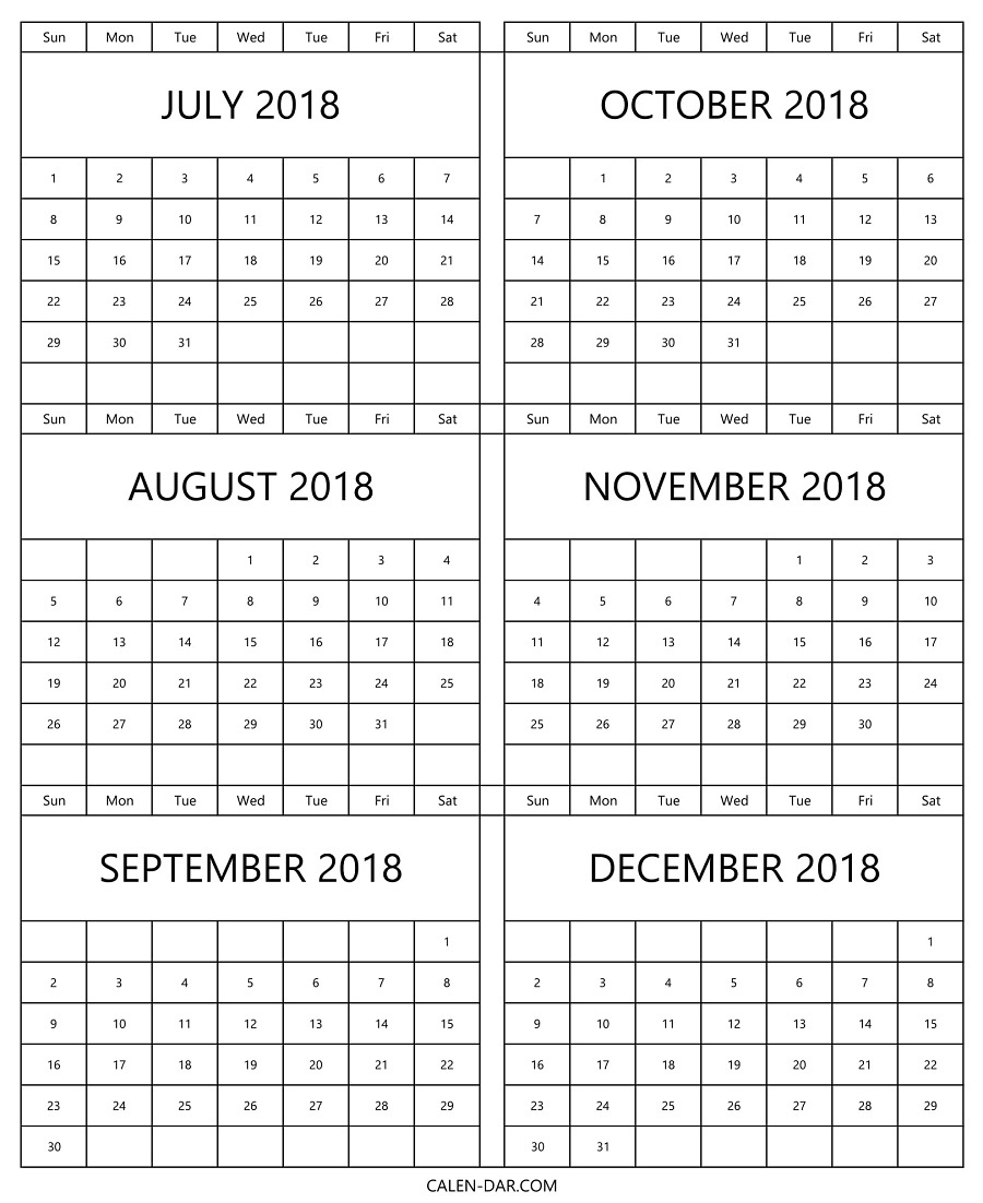 August Through December Calendar Example Calendar Printable