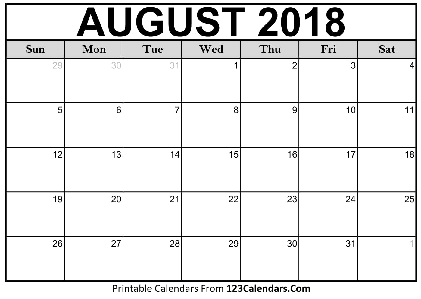 Printable Calendar 2018 For August | Printable Calendar 2019