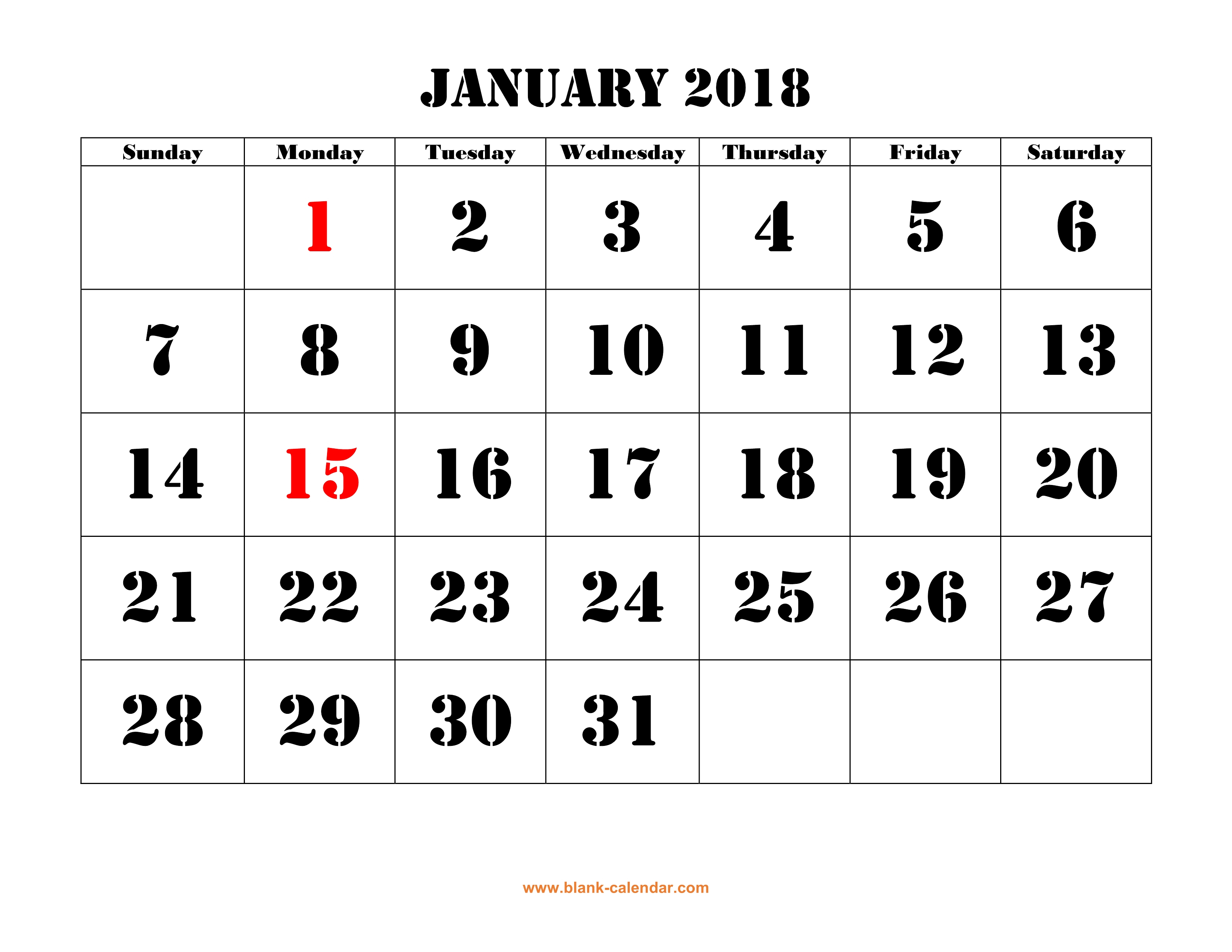 Printable Calendar 2018 | Free Download Yearly Calendar