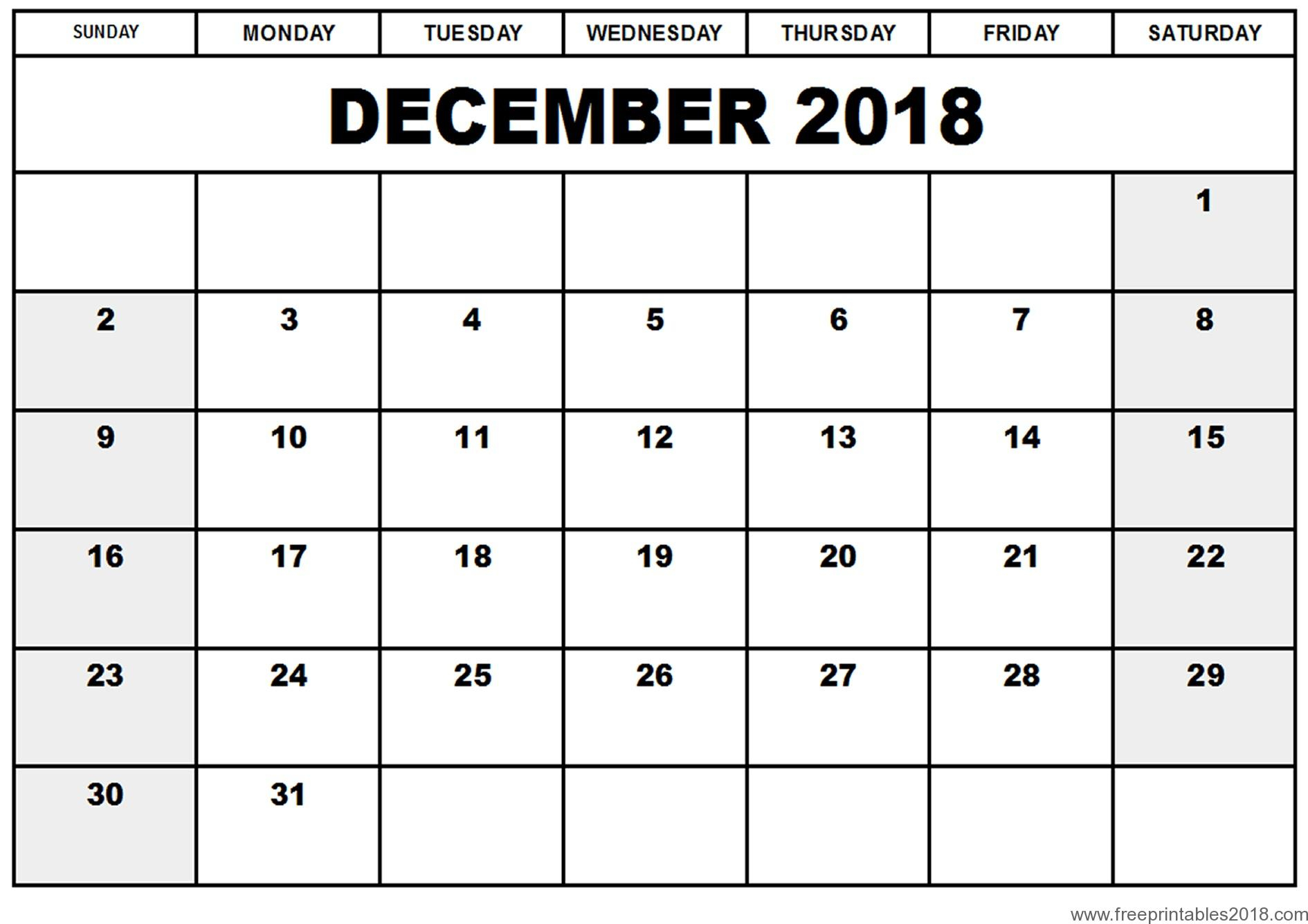 Printable Calendar 2018 (January To December) With Holidays