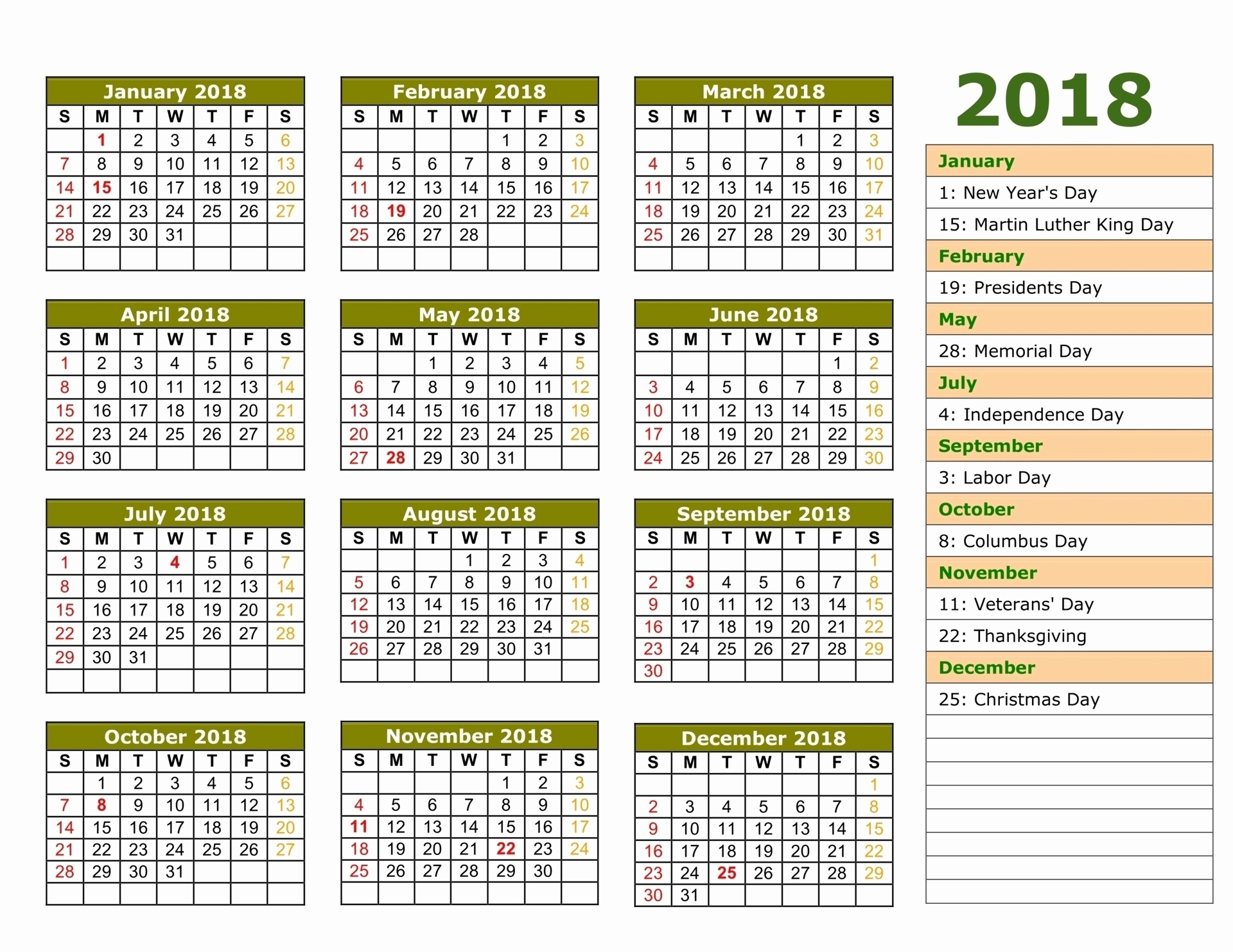 Printable Calendar 2018 Saudi Arabia | Printable Calendar 2019