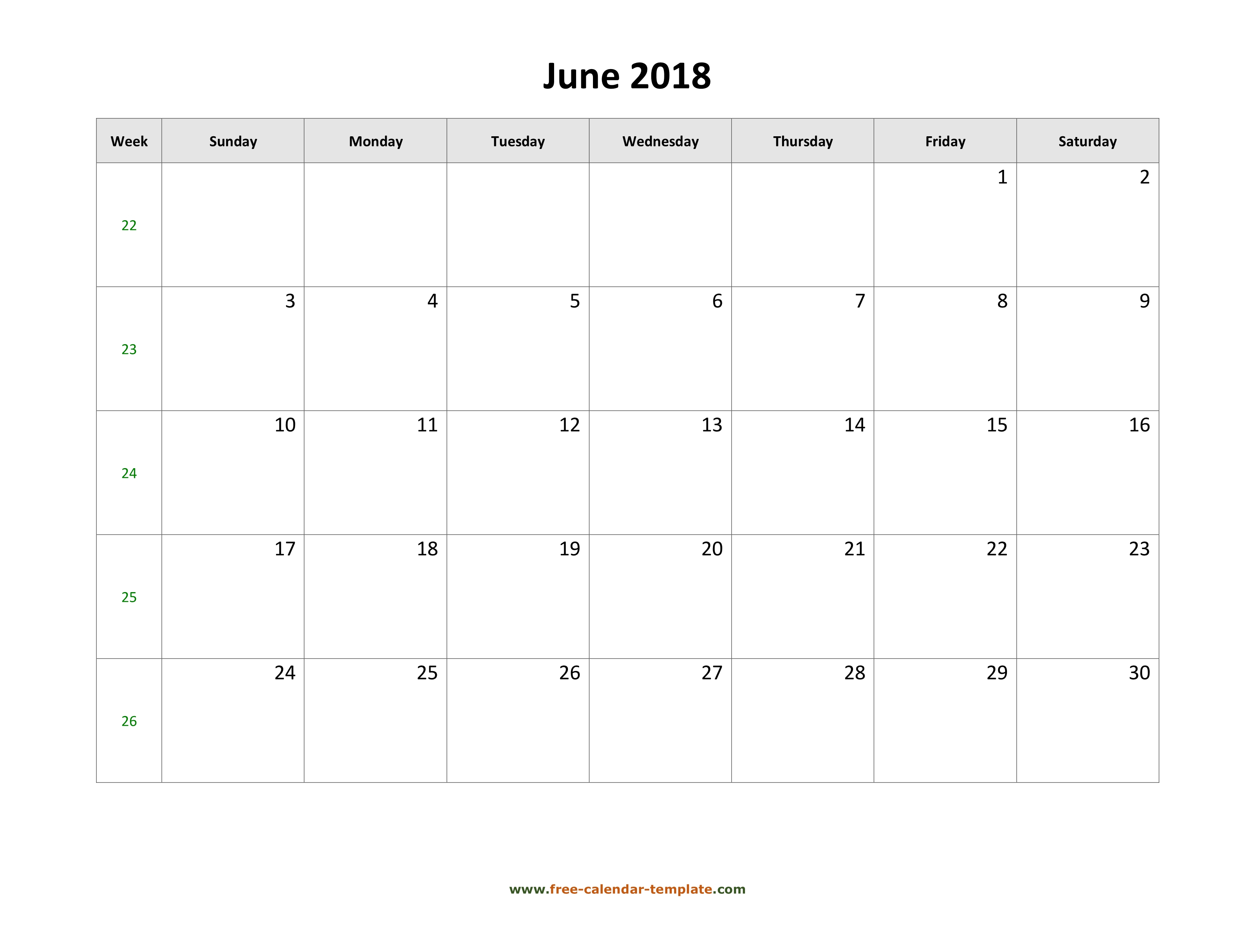 Printable Calendar 2018 With Large Boxes | Printable