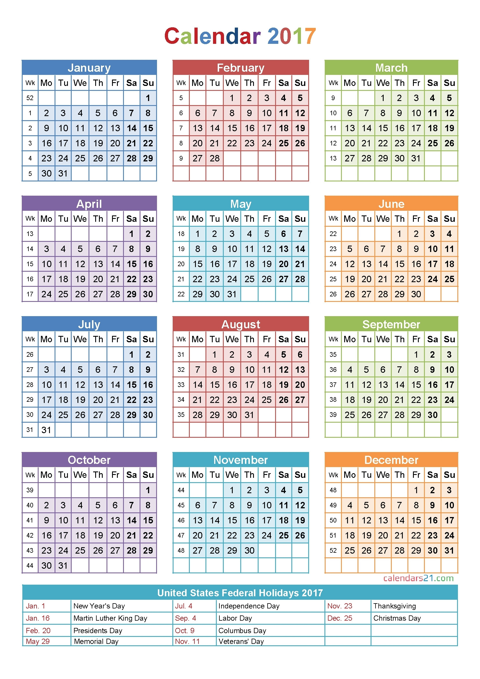Printable Calendar 2018 With Week Numbers | Printable