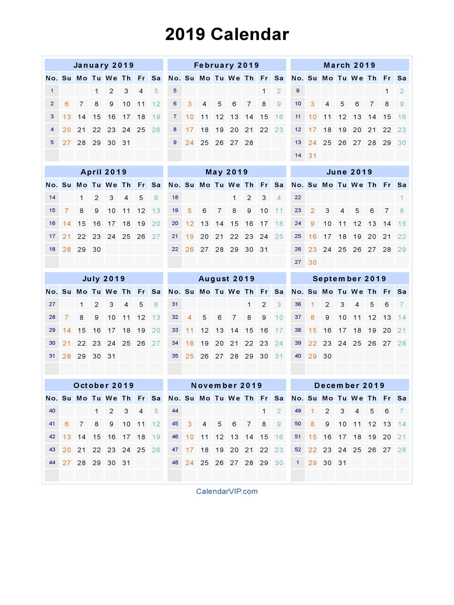 Printable Calendar 2019 Calendar Labs | Printable Calendar 2019