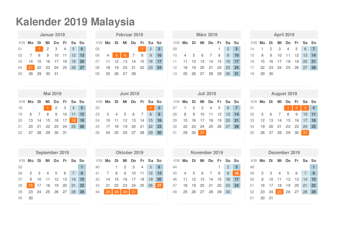 Printable Calendar 2019 Malaysia | Printable Calendar 2019