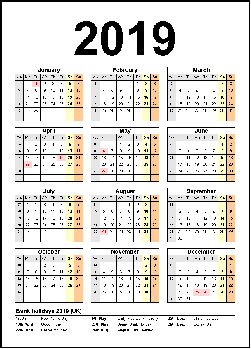 Printable Calendar 2019 United States Holidays | Monthly