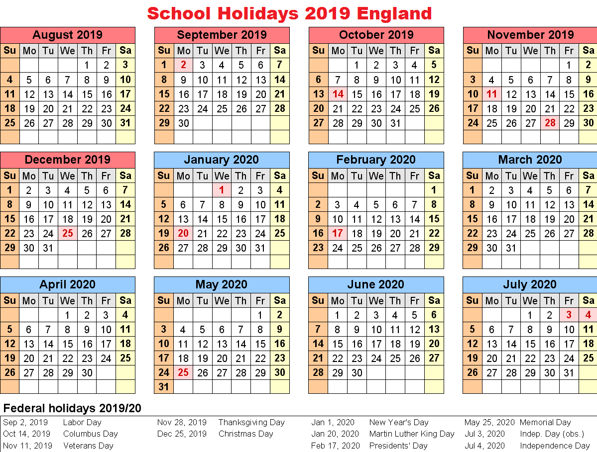 Printable Calendar 2019 With School Holidays | Printable