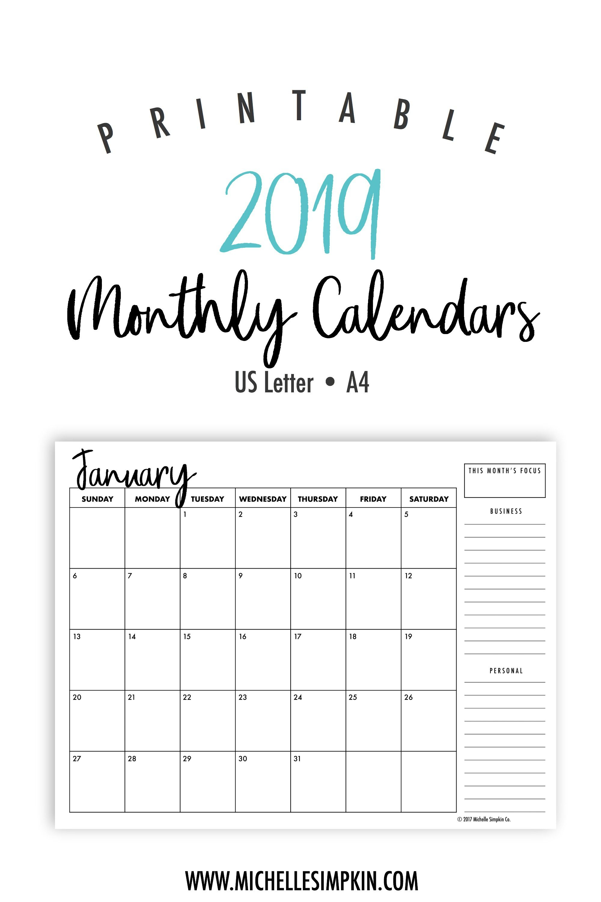Printable Calendar 2019Month | Printable Calendar 2019