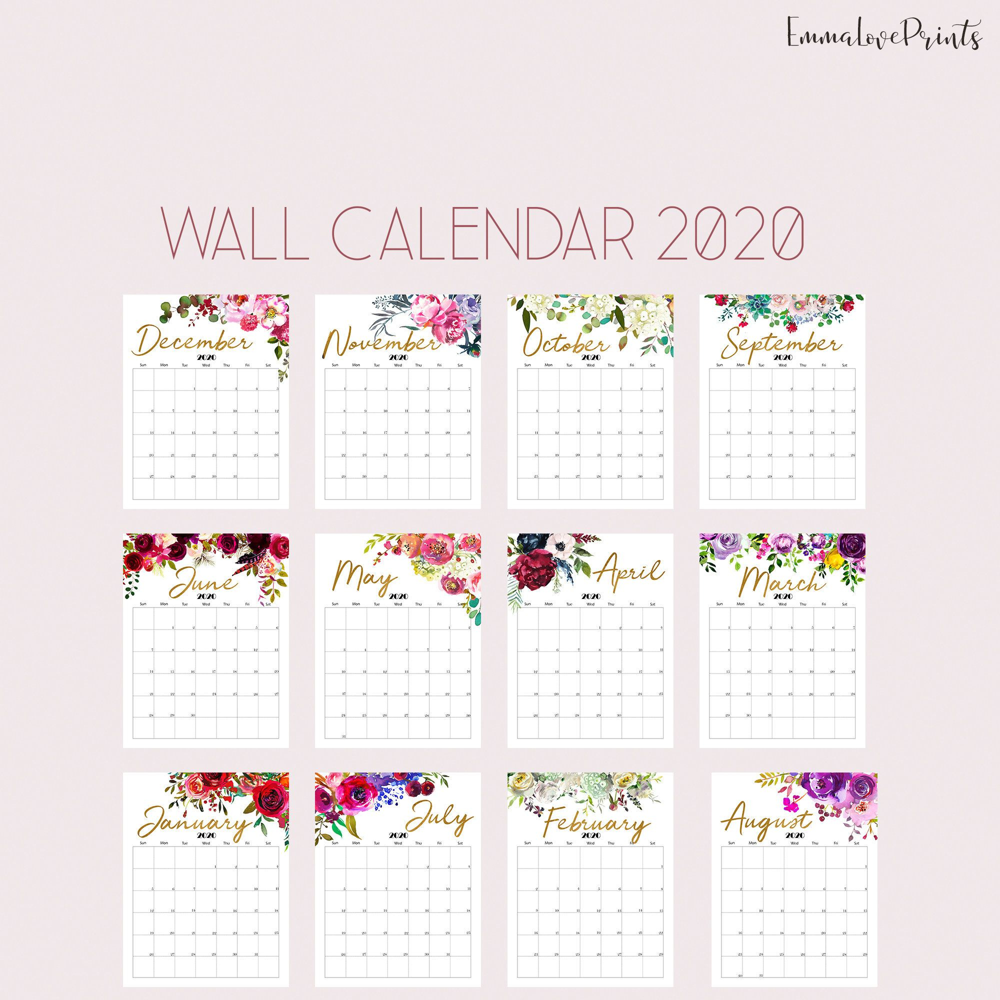 2020 Month At A Glance Calendar Template Example Calendar Printable