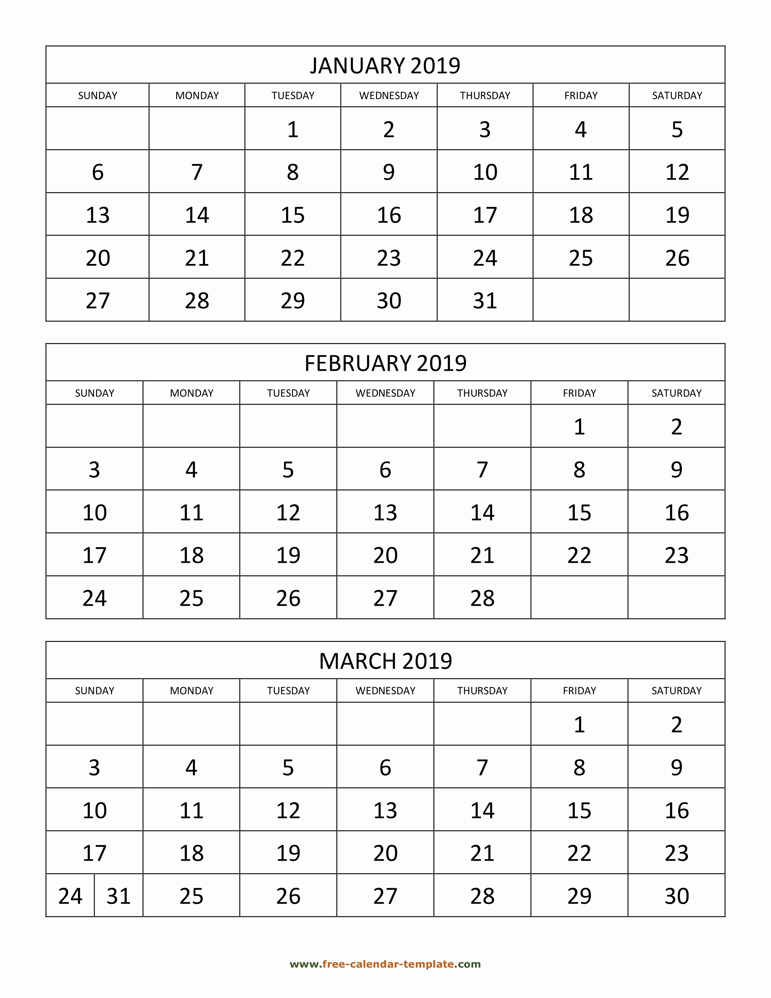Printable Calendar 3 Months Per Page 2019 | Calendar Design