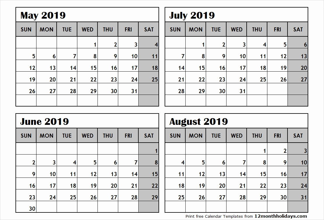 Printable Calendar 3 Months Per Page 2019 | Calendar Design