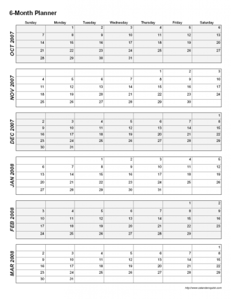 Printable Calendar 6 Months Per Page Blank Calendar Template