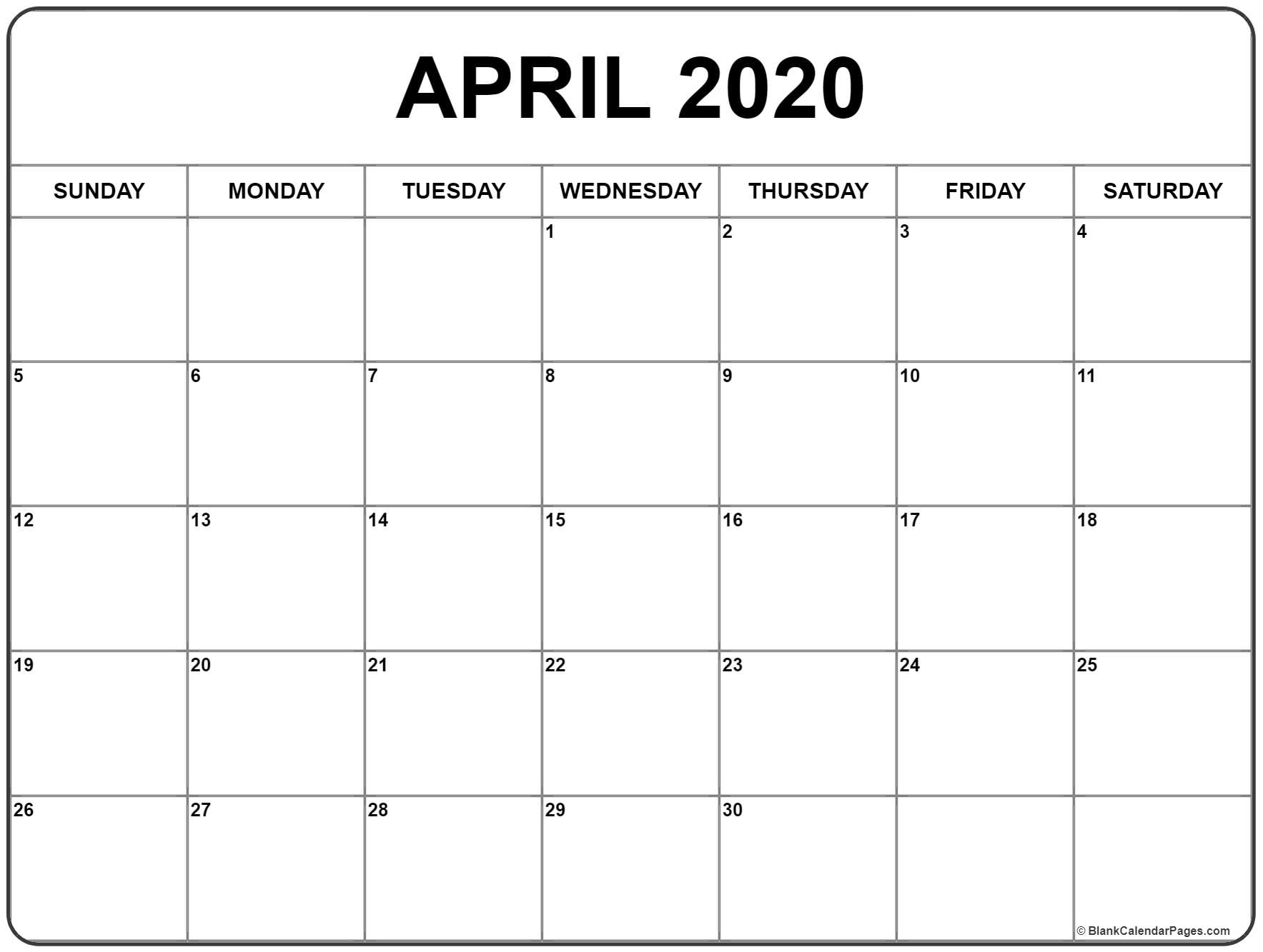 Printable Calendar April 2020 | Isacl