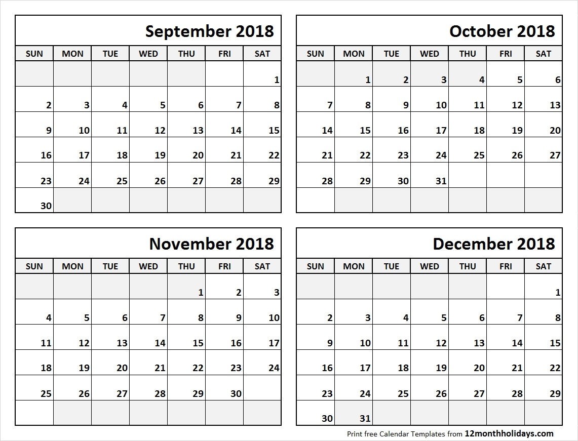 Printable Calendar Aug To Dec 2018 | Calendar Format Example