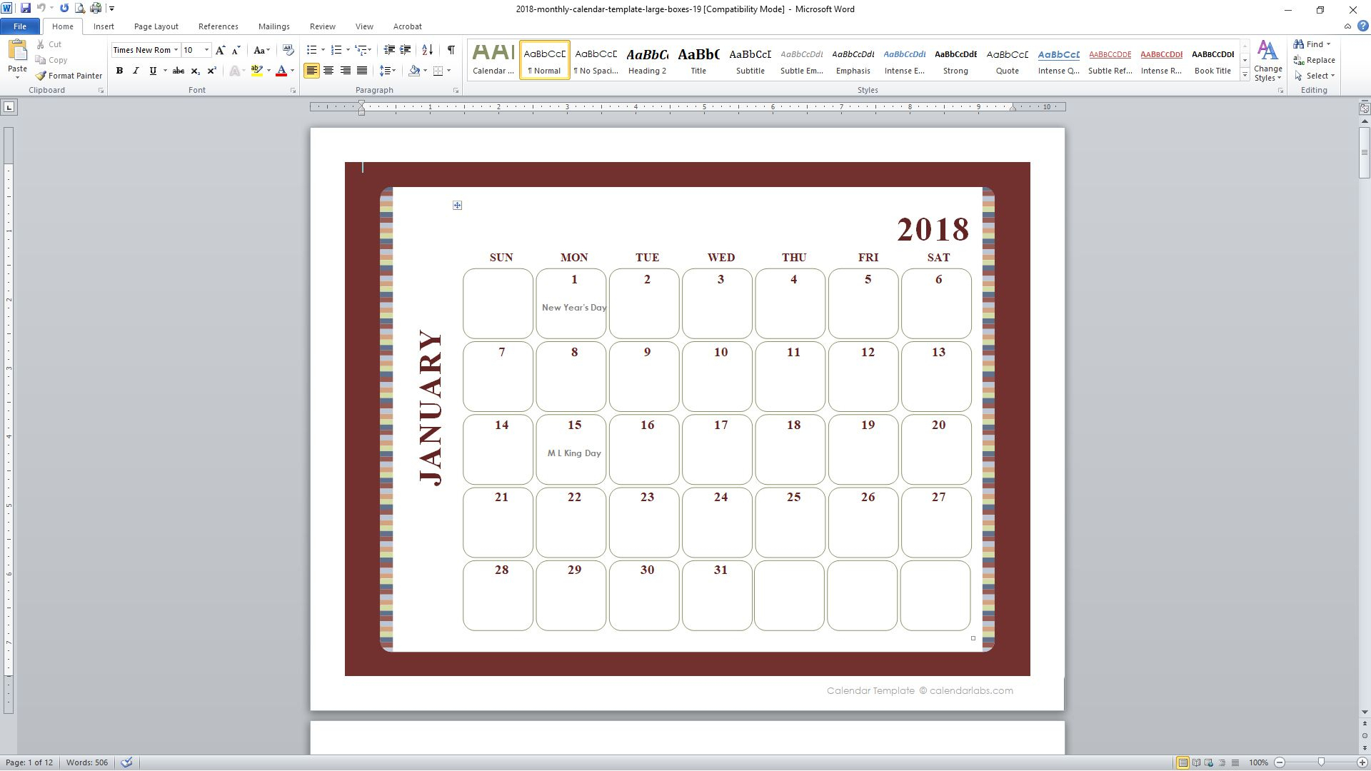 Printable Calendar Calendar Labs | Printable Calendar 2019