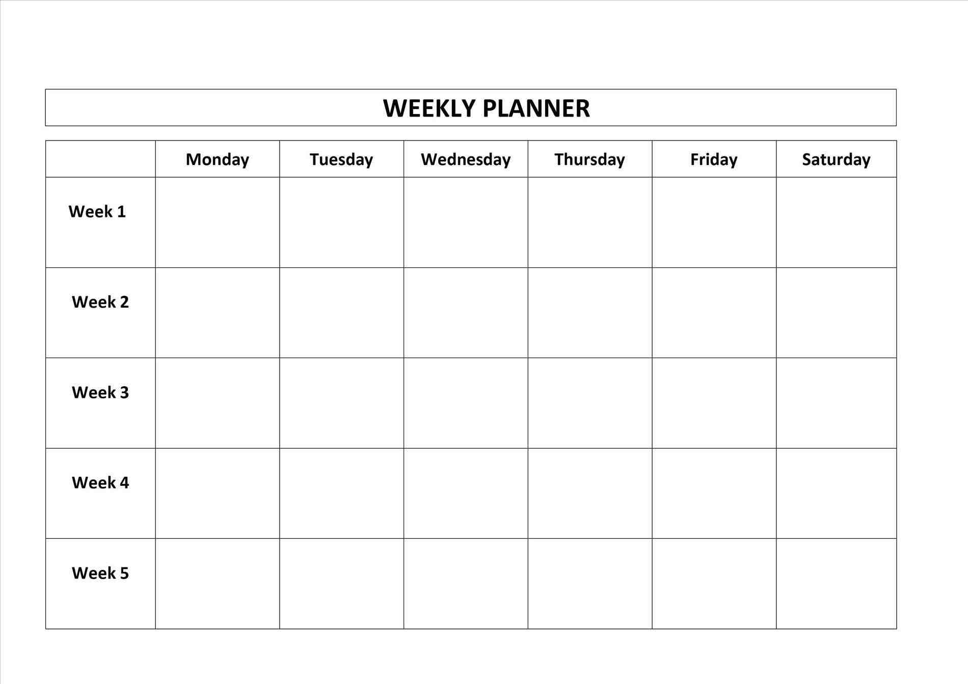 Printable Monday Thru Friday Calander