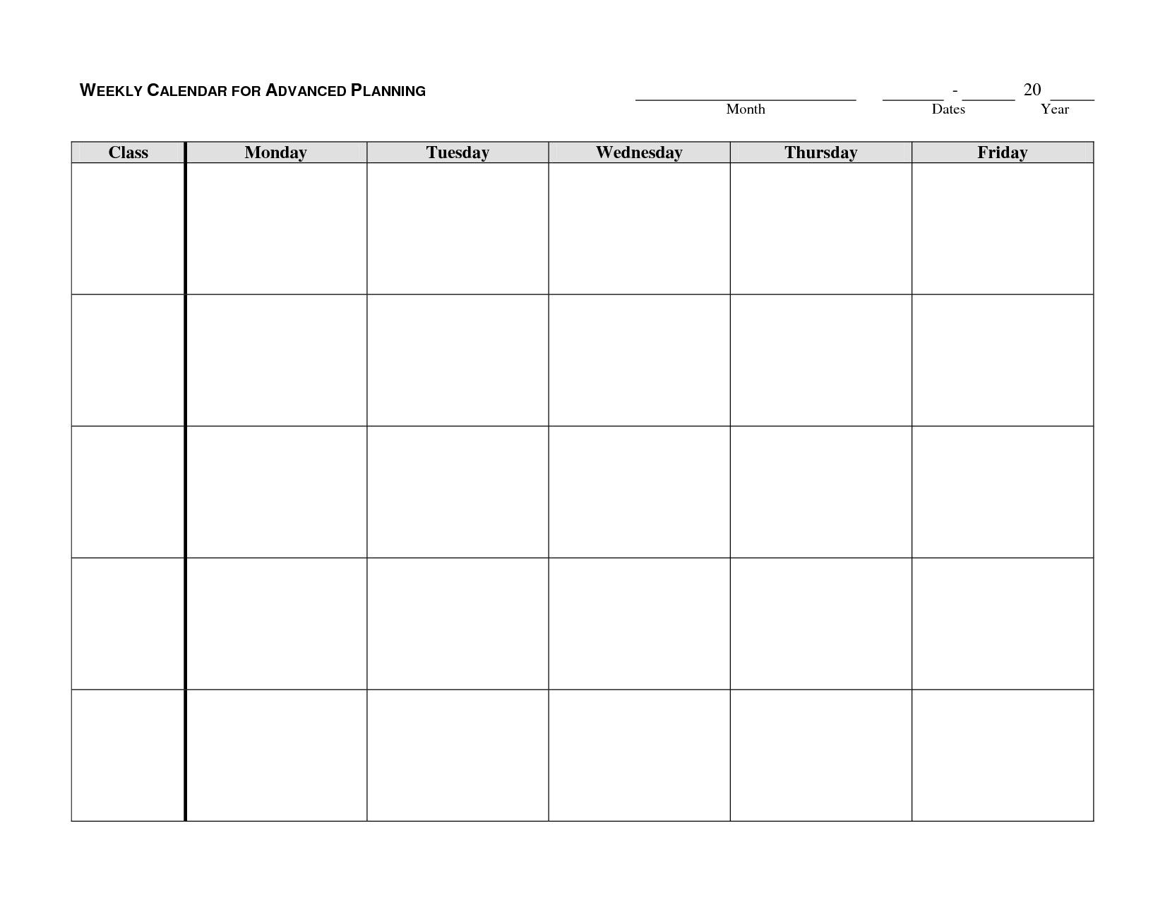 Free Blank Printable Monthly Calendar Monday – Friday