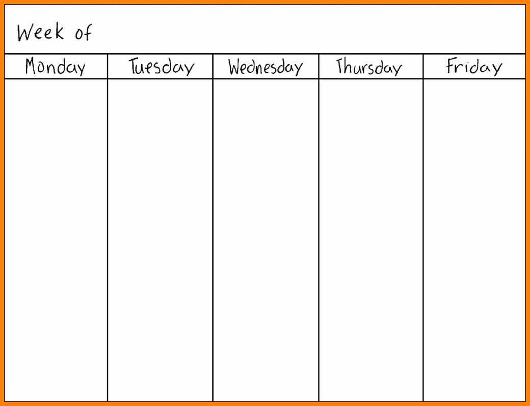 Free Printable Monday Through Friday Calendar