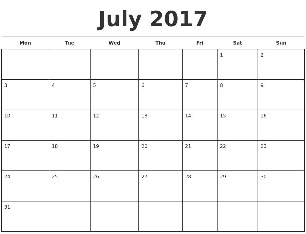 Blank Calendar Starting With Monday | Example Calendar Printable