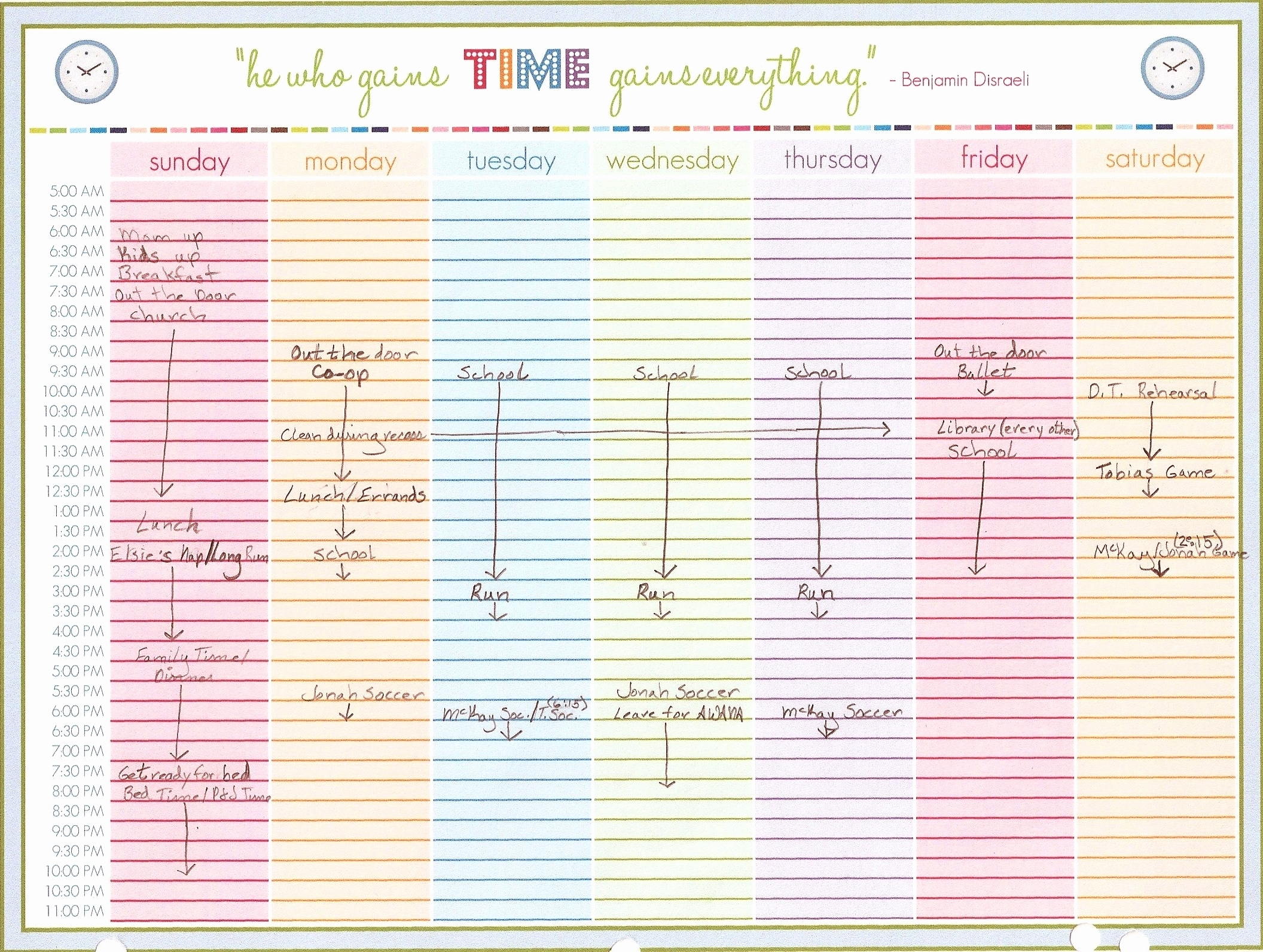 printable one week calendar with time slots example