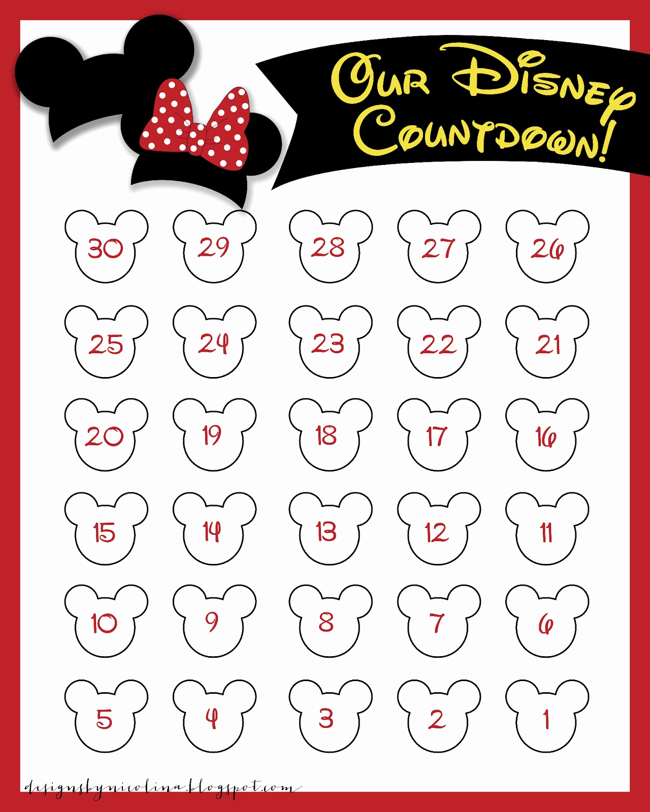 Printable Countdown Calendar Or Designsnicolina Disney