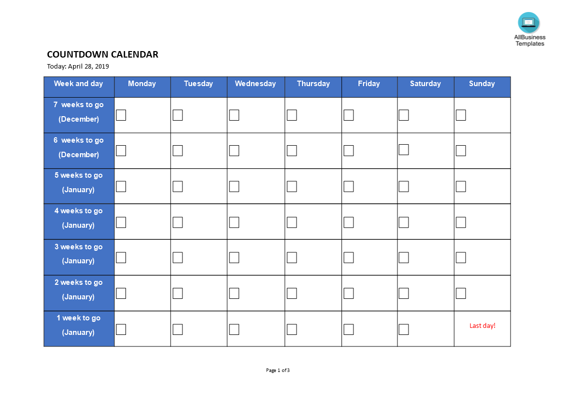 Microsoft Calendar Templates Countdown Example Calendar Printable