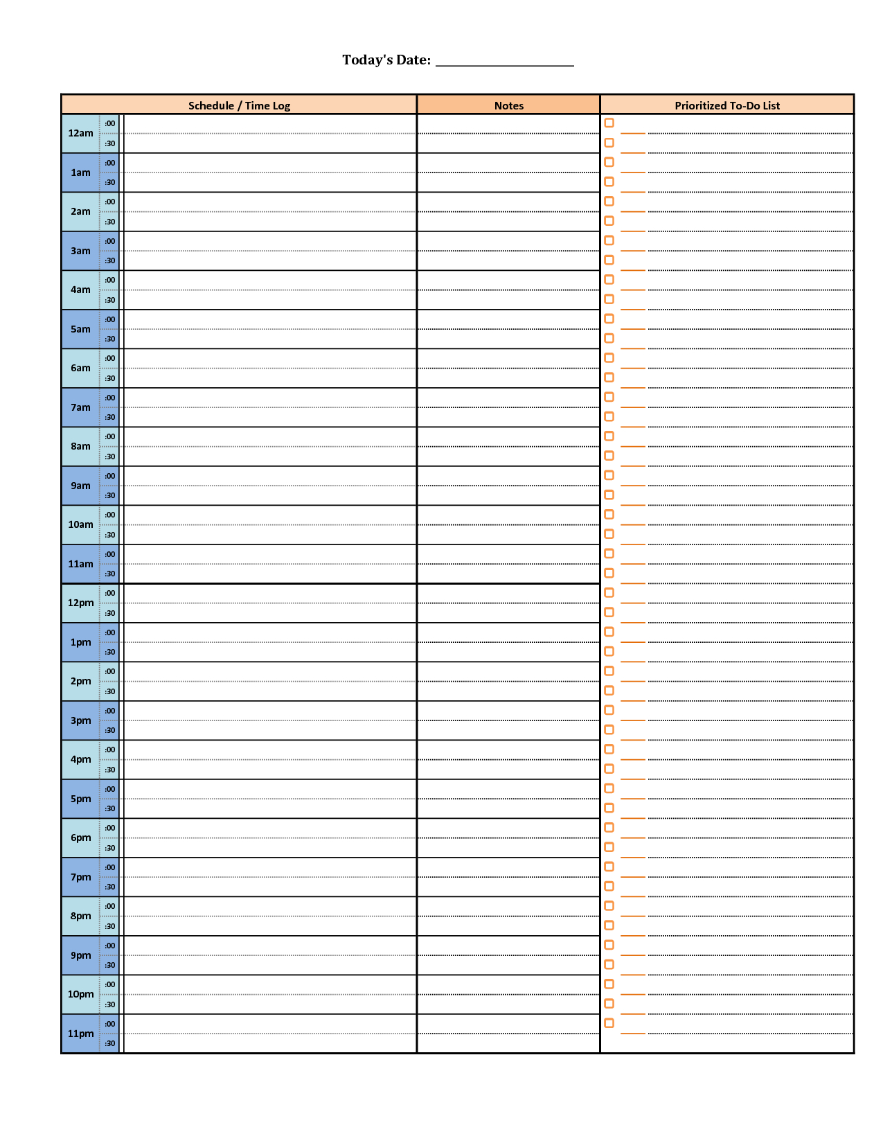 Printable Daily Hourly Schedule Template | Dorm | Hourly