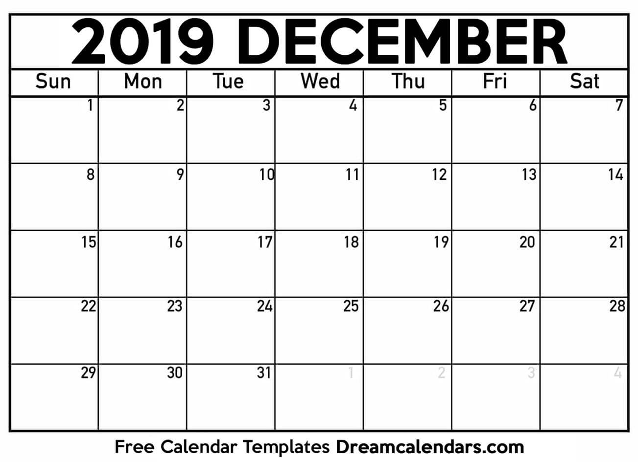 Printable December 2019 Calendar