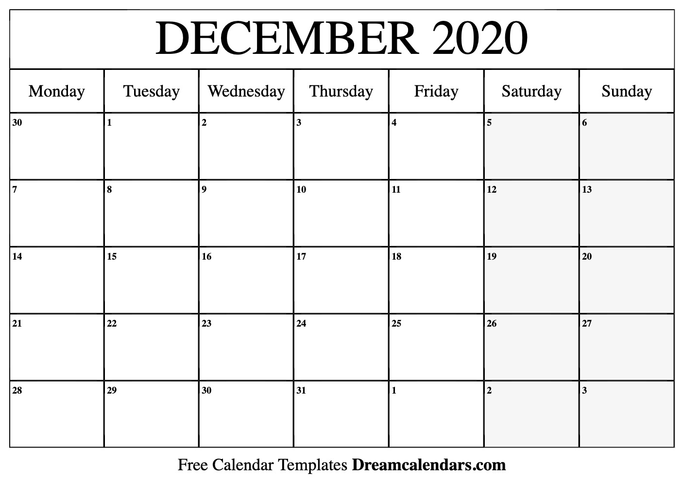 2020 Printable Calendar Monday To Sunday | Example Calendar Printable