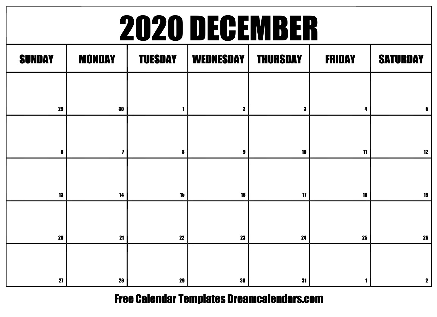 Printable December 2020 Calendar