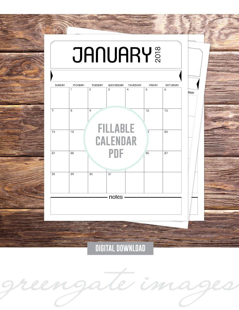 Printable Fillable Calendar Pdf - Editable Calendar, 2018