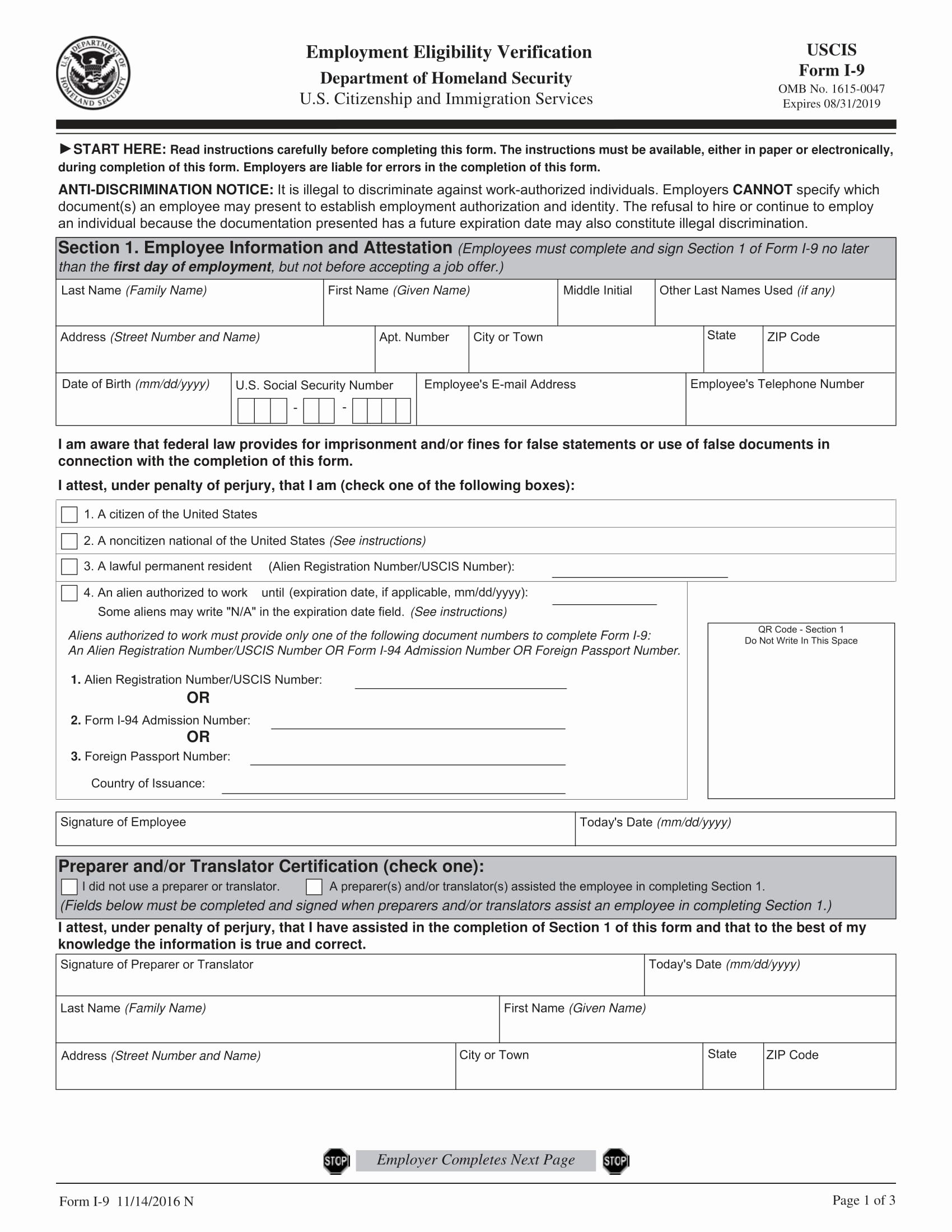 Printable Irs I9 Form Printable Forms Free Online