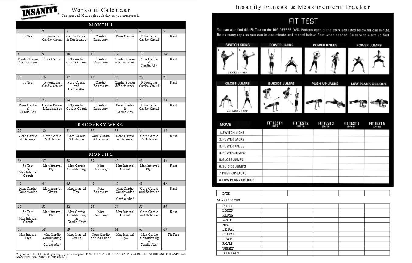 Best Insanity workout calendar excel download for Beginner