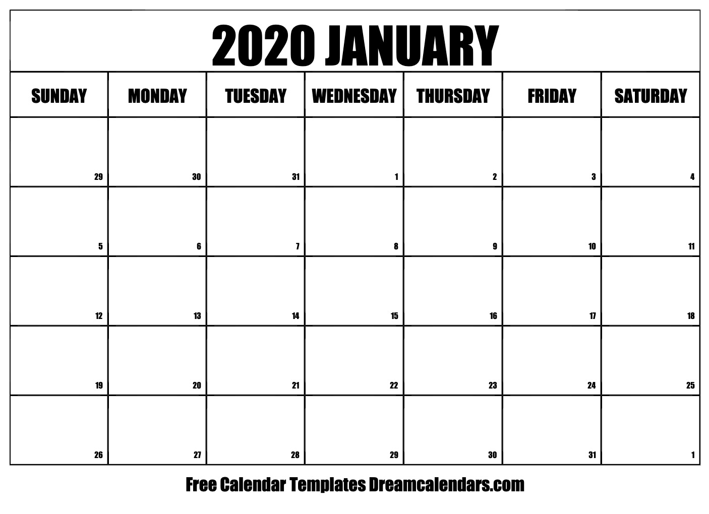 Printable January 2020 Calendar