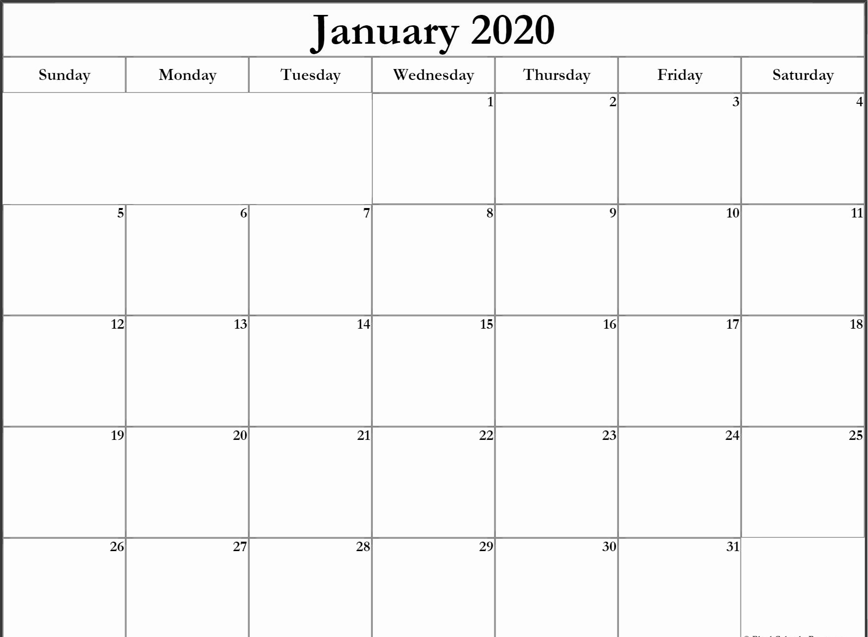 Printable January 2020 Calendar Cute