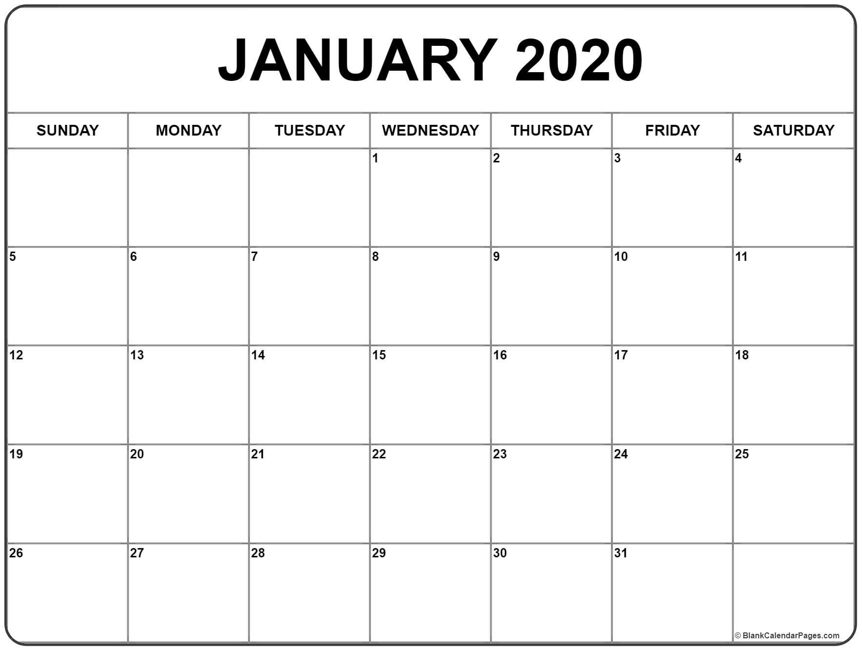 Printable January 2020 Calendar - Free Blank Templates
