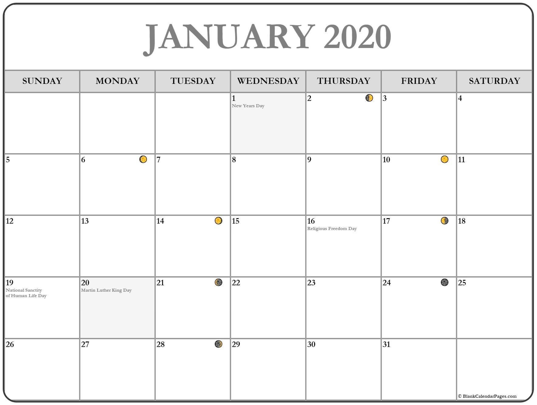 Printable January 2020 Moon Calendar #january #january2020