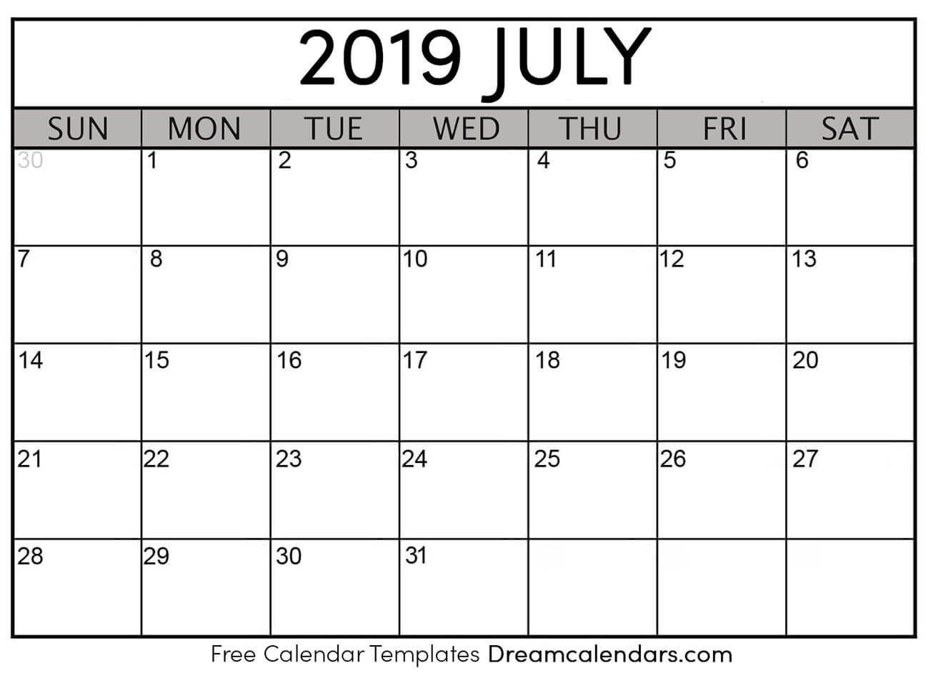 Printable July 2019 Calendar